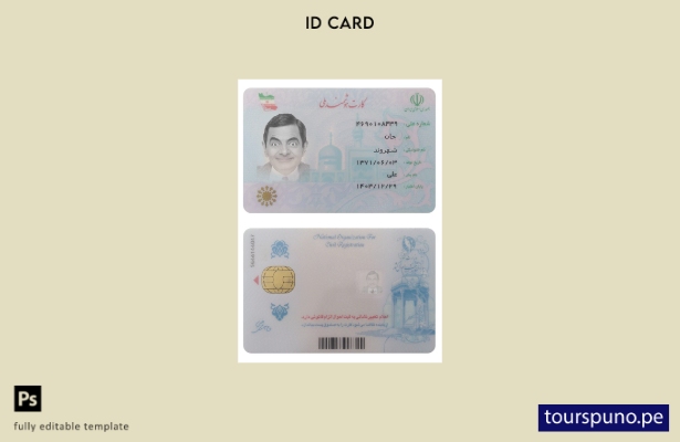 Listo para imprimir la plantilla de tarjeta NID de Irán